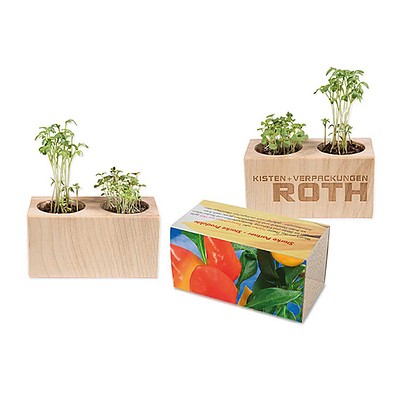 Pflanz-Holz 2er Set mit Samen, Gewürzpaprika, 1-seit. Druck