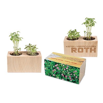 Pflanz-Holz 2er Set mit Samen, Persischer Klee, 1-seit. Druck