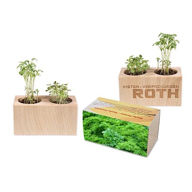 Pflanz-Holz 2er Set mit Samen, Petersilie, 1-seit. Druck