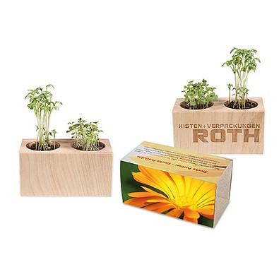 Pflanz-Holz 2er Set mit Samen, Ringelblume, 1-seit. Druck