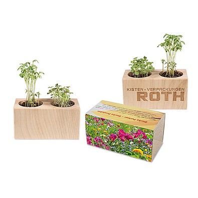 Pflanz-Holz 2er Set mit Samen, Sommerblumenmischung, 1-seit. Druck