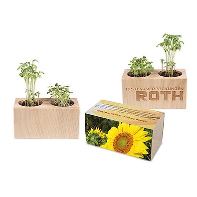 Pflanz-Holz 2er Set mit Samen, Sonnenblume, 1-seit. Druck