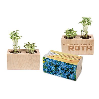 Pflanz-Holz 2er Set mit Samen, Vergissmeinnicht, 1-seit. Druck