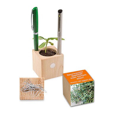 Pflanz-Holz Büro mit Samen, Thymian, 1-seit. Druck