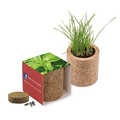 Pflanz-Kork rund mit Samen, Basilikum, 1-seit. Druck