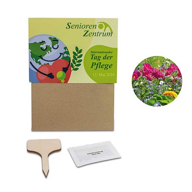 Pflanz-Set, 3er-Set, Sommerblumenmischung / Sonnenblume / Vergissmeinnicht, 1-seit. Druck