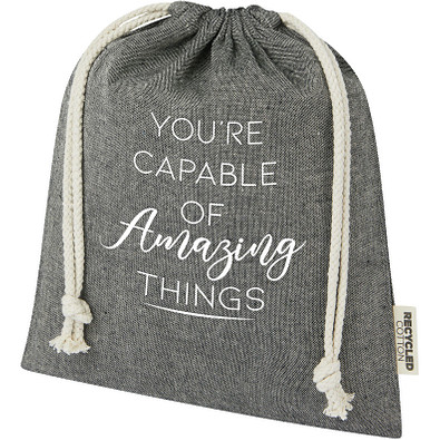 Pheebs 150?g/m2 GRS Zuziehbeutel aus Recyclingbaumwolle mittel 1,5 l, heather schwarz