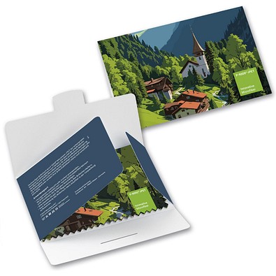 POLYCLEAN rPET Brillenputztuch 18x18 cm im Papieretui, weiss / individuell