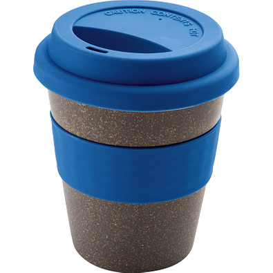 Polypropylen-Trinkbecher mit Bambusfaser, Silikondeckel und Ummantelung, 250 ml, blau Polypropylen-Trinkbecher mit Bambusfaser, Silikondeckel und Ummantelung, 250 ml, blau
