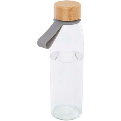 Porto 500 ml Glas-Flasche mit Silikongriff und Bambusdeckel, grau