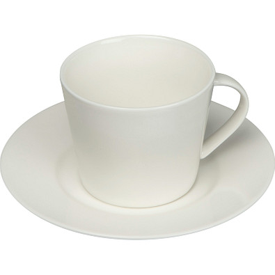 Porzellantasse mit Unterteller, weiss