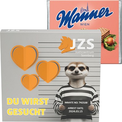 Präsentbox Premium, 3D-Herz, Manner Waffeln, inkl. Druck