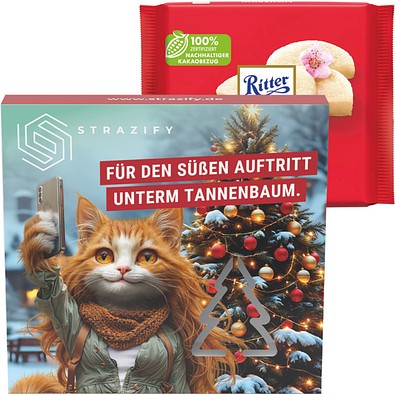 Präsentbox Premium, Tannenbaum-Stanzung, Ritter SPORT Marzipan Schokolade, inkl. Druck