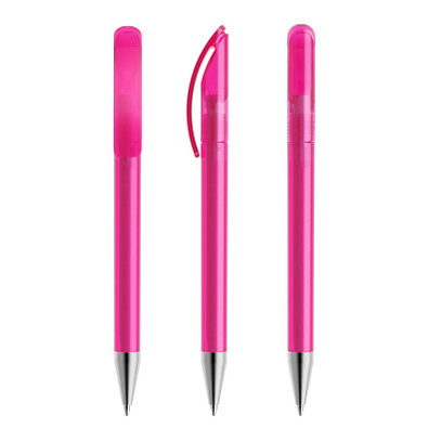 prodir® Drehkugelschreiber DS 3 mit Metallspitze, blaue Mine, pink gefrostet