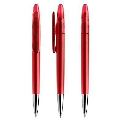 prodir® Drehkugelschreiber DS 5 mit polierter Metallspitze, blaue Mine, dunkelrot transparent