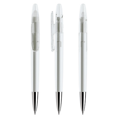 prodir® Drehkugelschreiber DS 5 mit polierter Metallspitze, blaue Mine, klar transparent