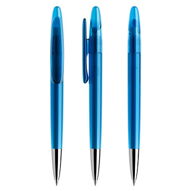 prodir® Drehkugelschreiber DS 5 mit polierter Metallspitze, blaue Mine, blau transparent