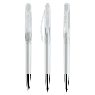 prodir® Druckkugelschreiber DS 2 mit polierter Metallspitze, blaue Mine, klar transparent