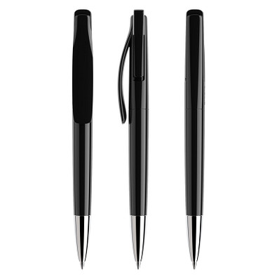 prodir® Druckkugelschreiber DS 2 mit polierter Metallspitze, blaue Mine, Vollfarbe Schwarz