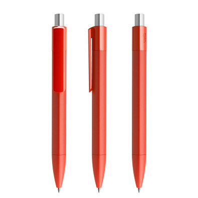 prodir® Druckkugelschreiber DS4 PMM Push, blaue Mine, rot/silber satiniert