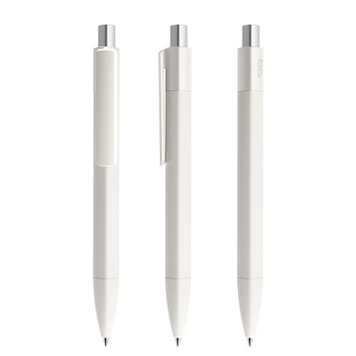 prodir® Druckkugelschreiber DS4 PMM Push, blaue Mine, weiß/silber satiniert