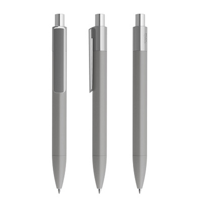 prodir® Druckkugelschreiber DS4 Soft Touch PRR Push, blaue Mine, delfingrau/silber satiniert prodir® Druckkugelschreiber DS4 Soft Touch PRR Push, blaue Mine, delfingrau/silber satiniert