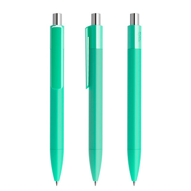prodir® Druckkugelschreiber DS4 Soft Touch PRR Push, blaue Mine, hellgrün/silber poliert