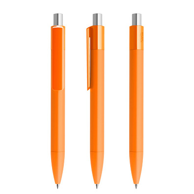 prodir® Druckkugelschreiber DS4 Soft Touch PRR Push, blaue Mine, orange/silber satiniert
