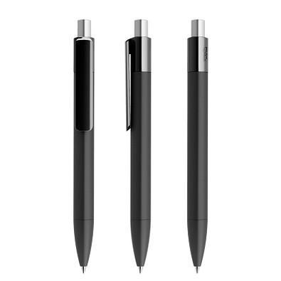 prodir® Druckkugelschreiber DS4 Soft Touch PRR Push, blaue Mine, schwarz/silber satiniert