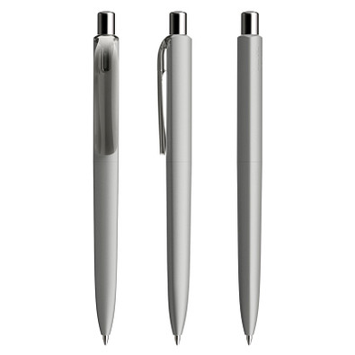 prodir® Druckkugelschreiber DS8 PMM Push, blaue Mine, delfingrau/silber poliert