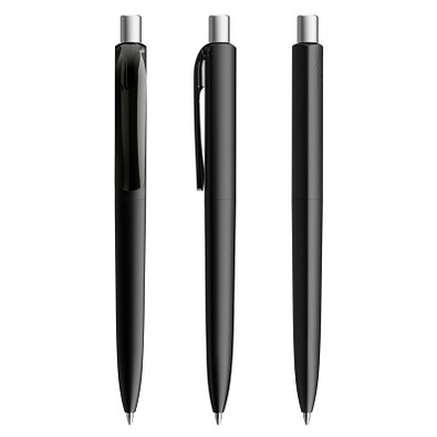 prodir® Druckkugelschreiber DS8 PMM Push, blaue Mine, schwarz/silber satiniert