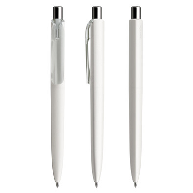 prodir® Druckkugelschreiber DS8 PMM Push, blaue Mine, weiß/silber poliert