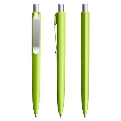 prodir® Druckkugelschreiber DS8 Soft Touch PSR Push, blaue Mine, hellgrün/silber satiniert