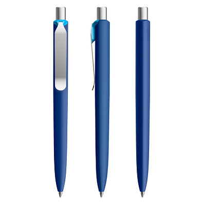 prodir® Druckkugelschreiber DS8 Soft Touch PSR Push, blaue Mine, klassikblau/silber satiniert/cyanblau