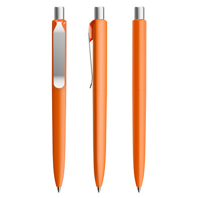 prodir® Druckkugelschreiber DS8 Soft Touch PSR Push, blaue Mine, orange/silber satiniert prodir® Druckkugelschreiber DS8 Soft Touch PSR Push, blaue Mine, orange/silber satiniert