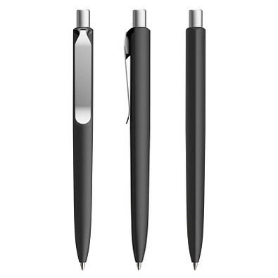 prodir® Druckkugelschreiber DS8 Soft Touch PSR Push, blaue Mine, schwarz/silber satiniert prodir® Druckkugelschreiber DS8 Soft Touch PSR Push, blaue Mine, schwarz/silber satiniert