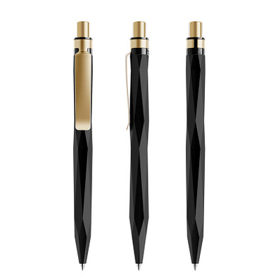 prodir® Druckkugelschreiber QS20 PQS Stone, blaue Mine, kohlschwarz/gold satiniert