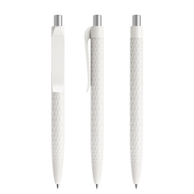 prodir® Druckkugelschreiber QS01 PMP Push, blaue Mine, weiß/silber satiniert