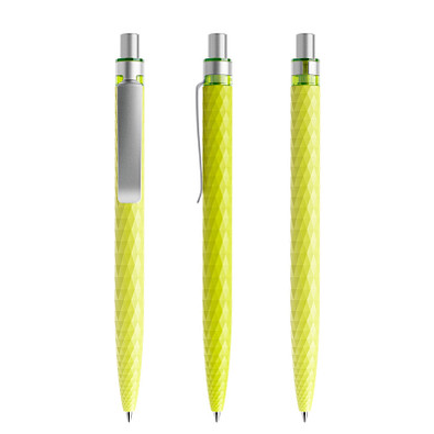 prodir® Druckkugelschreiber QS01 PMS Push, blaue Mine, gelbgrün/silber satiniert