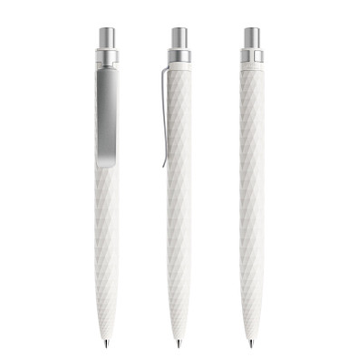 prodir® Druckkugelschreiber QS01 PQS Push, blaue Mine, dolomitweiß/silber satiniert