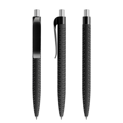 prodir® Druckkugelschreiber QS03 Soft Touch PRP Push, blaue Mine, schwarz/silber satiniert