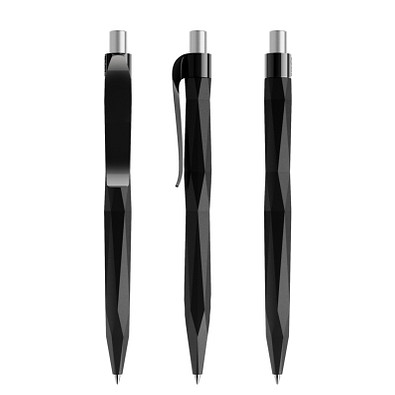 prodir® Druckkugelschreiber QS20 PMP Push, blaue Mine, schwarz/silber satiniert