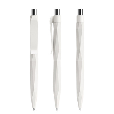 prodir® Druckkugelschreiber QS20 PMP Push, blaue Mine, weiß/silber poliert