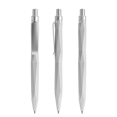 prodir® Druckkugelschreiber QS20 PMS Push, blaue Mine, zementgrau/silber satiniert