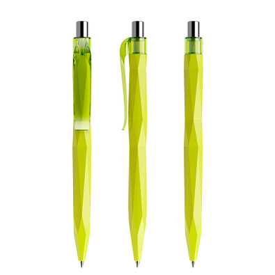 prodir® Druckkugelschreiber QS20 PMT Push, blaue Mine, gelbgrün/silber poliert