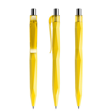 prodir® Druckkugelschreiber QS20 PMT Push, blaue Mine, gelb/silber poliert