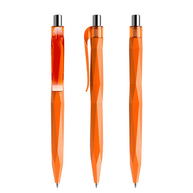 prodir® Druckkugelschreiber QS20 PMT Push, blaue Mine, orange/silber poliert
