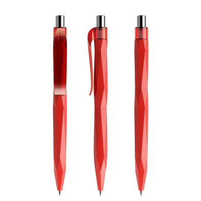 prodir® Druckkugelschreiber QS20 PMT Push, blaue Mine, rot/silber poliert