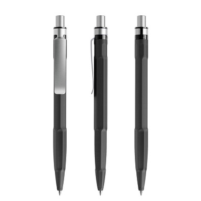 prodir® Druckkugelschreiber QS30 Soft Touch PRS Push, blaue Mine, schwarz/silber satiniert prodir® Druckkugelschreiber QS30 Soft Touch PRS Push, blaue Mine, schwarz/silber satiniert