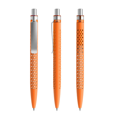 prodir® Druckkugelschreiber QS40 Soft Touch PRS Push, blaue Mine, orange/silber satiniert prodir® Druckkugelschreiber QS40 Soft Touch PRS Push, blaue Mine, orange/silber satiniert